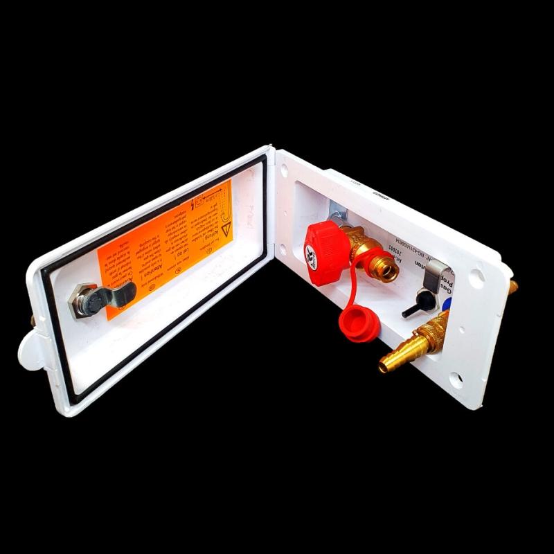 Розетка внешняя Reich для подключения газа и воды, с ключем, цвет белая